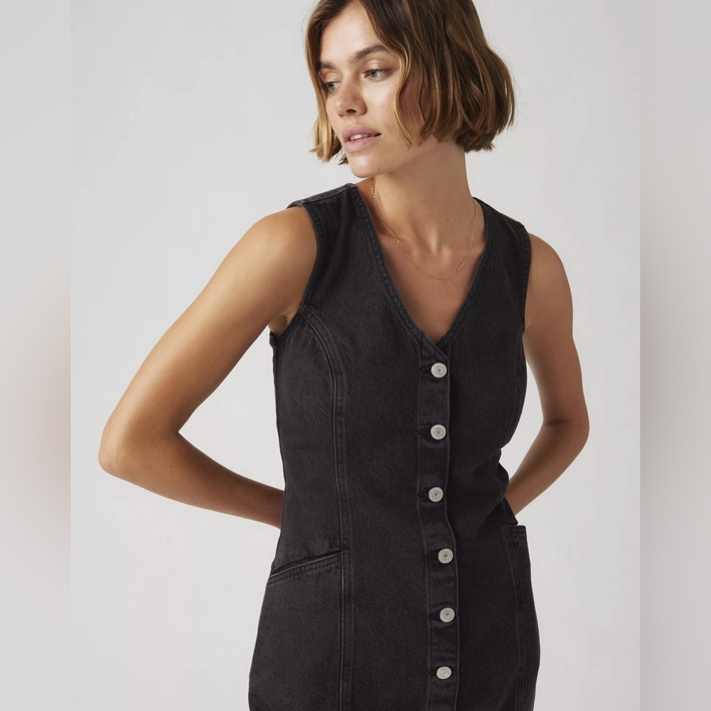 Levi’s Vianna Vest Black Grey Denim Sleeveless Button-Down Dress size XS - Picture 2 of 15